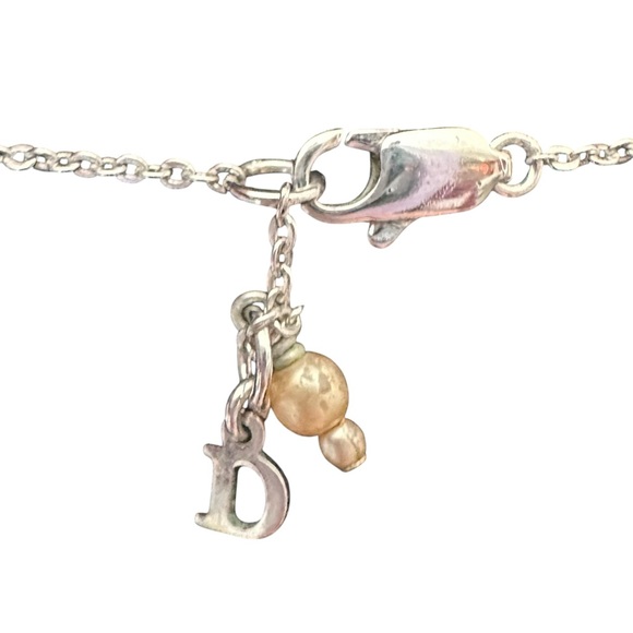 Dior Champagne Pearl & Silver Spell Out Engraved Adjustable Necklace - Picture 8 of 15